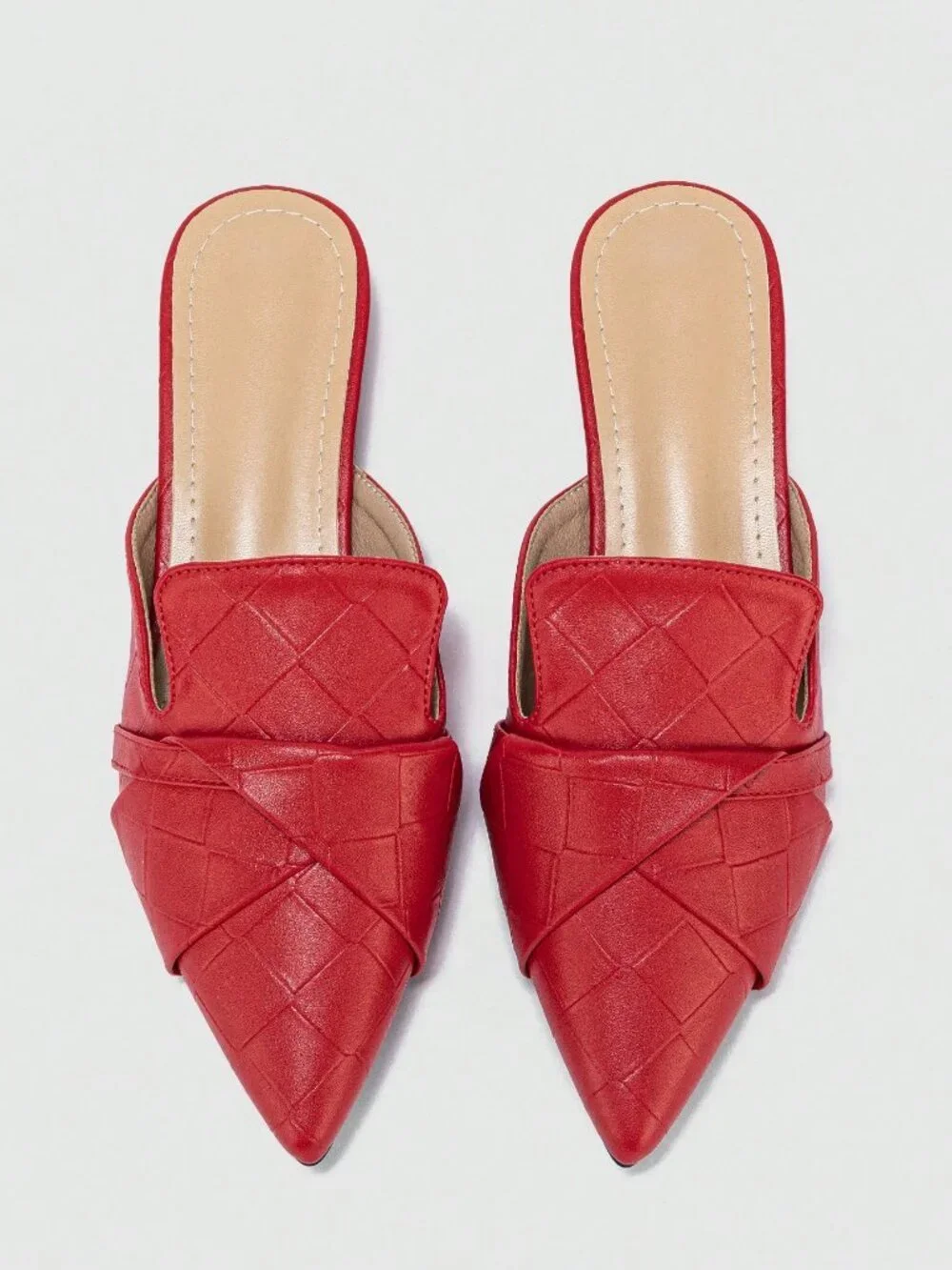 Red Casual Women's Metal Chunky Heel Pointed Toe Slip-On Slingback Shoes